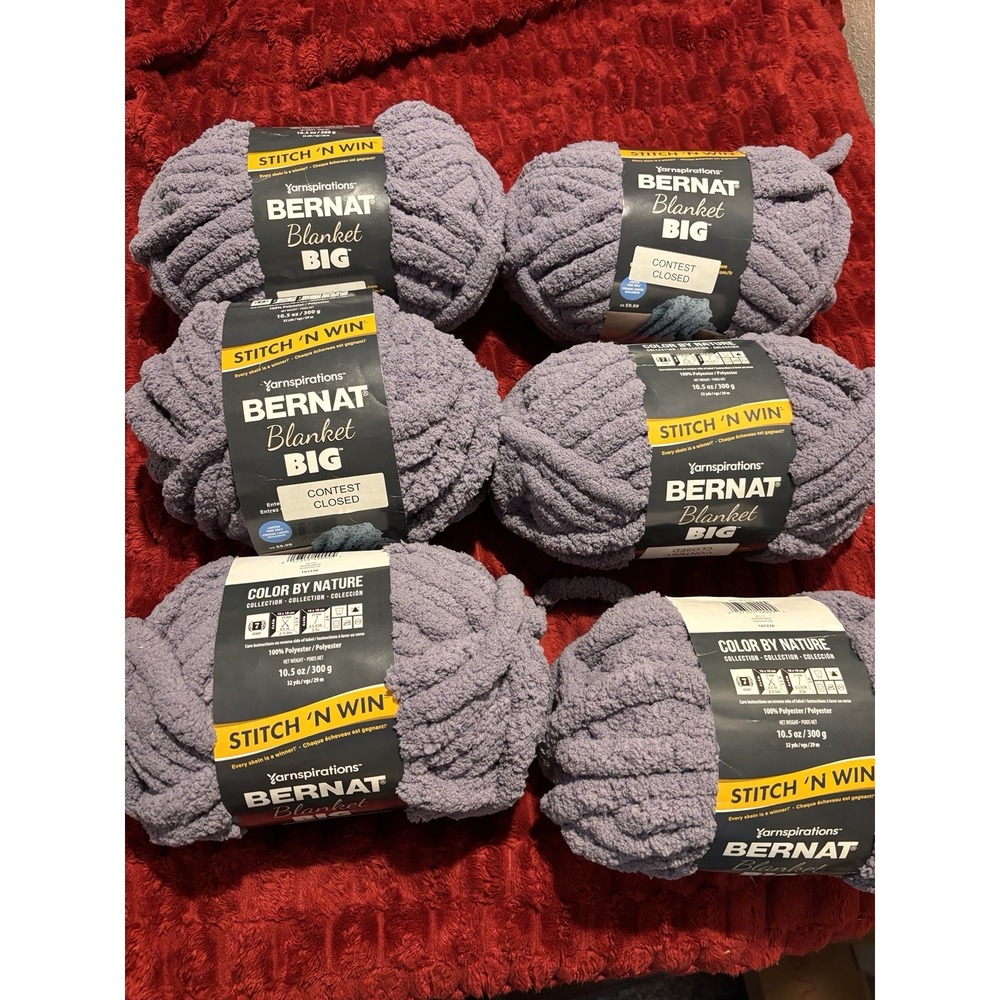6 Skeins of Big Blanket Yarn Periwinkle #7 Polyester Pattern Inside Same Dye Lot